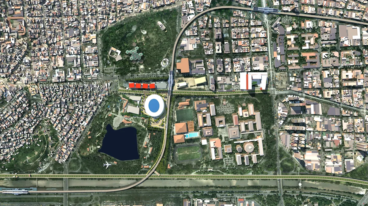 Arena Medellín — implantación urbana en planta aérea
