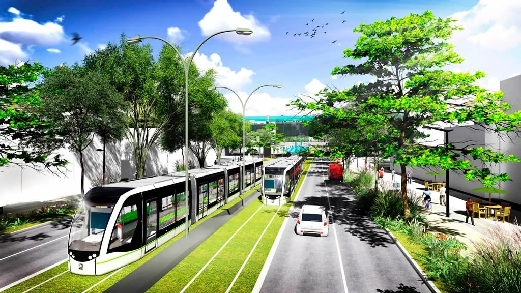 Render del tranvía del Metro de la 80